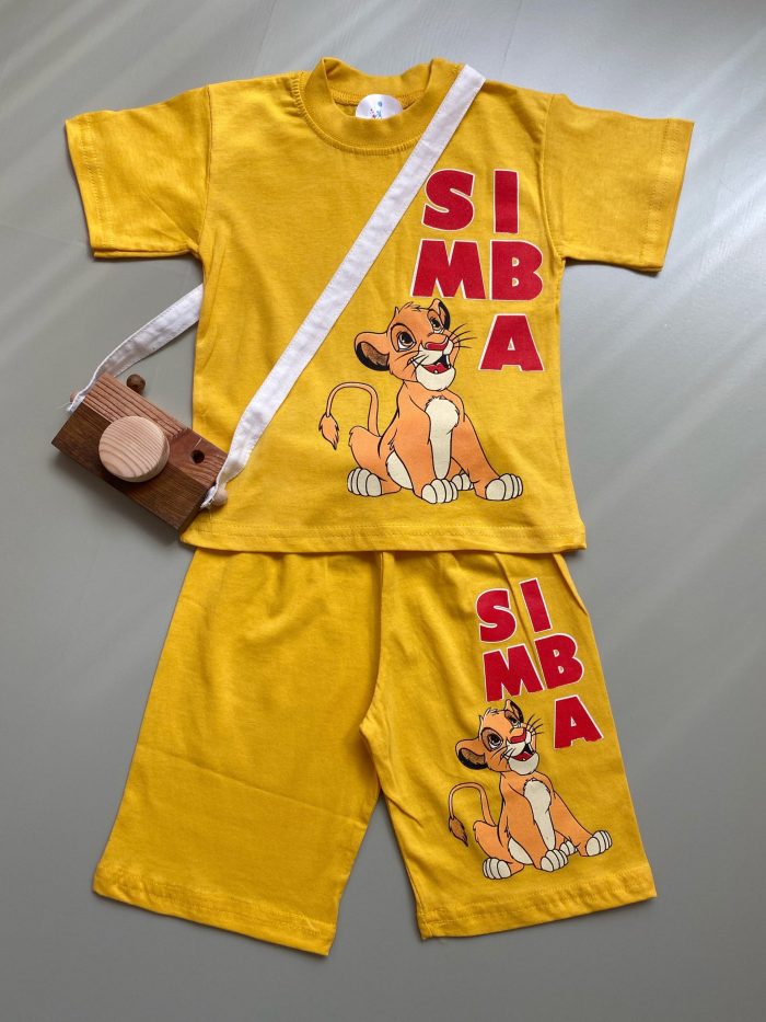 Erkek çocuk sarı sımba baskılı şort tshirt takım